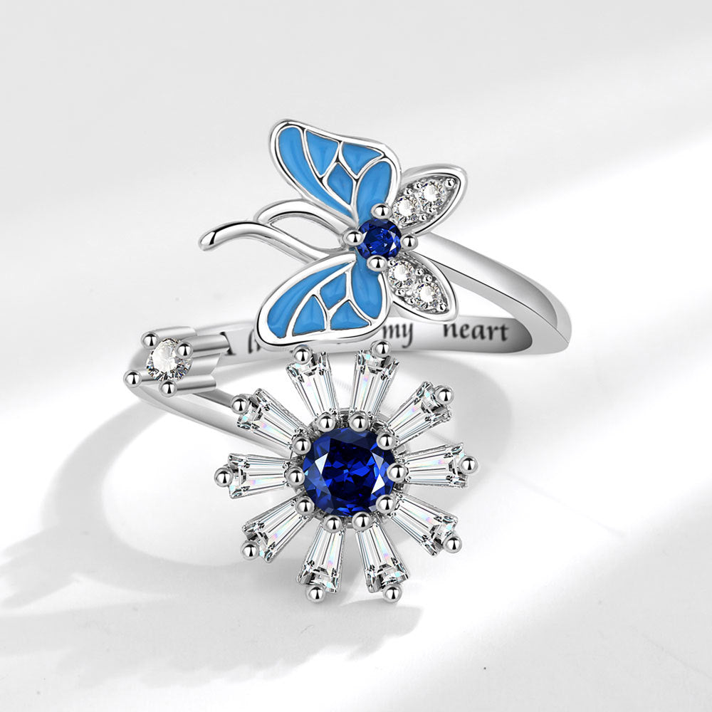 Adjustable Butterfly Snowflake Rotating Ring
