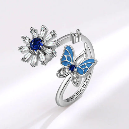 Adjustable Butterfly Snowflake Rotating Ring